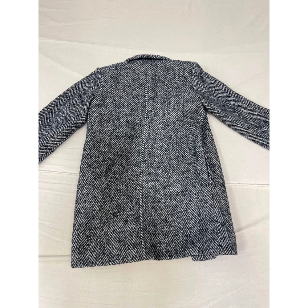 Cat & Jack Kids Herringbone Overcoat Black White Chevron Pea Coat Size M 8-10